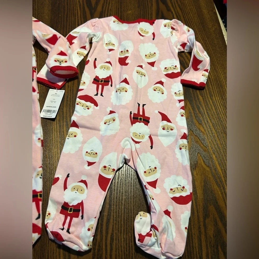 Carter's santa Christmas pajamas Footed Coverall baby girl 9M bundle holiday NWT